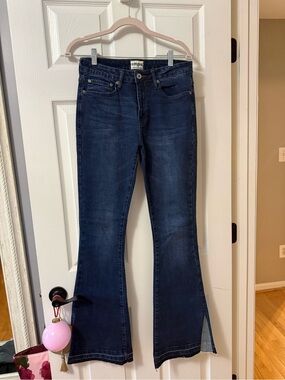 Umgee Dark Blue Flare Jeans with Side Slits